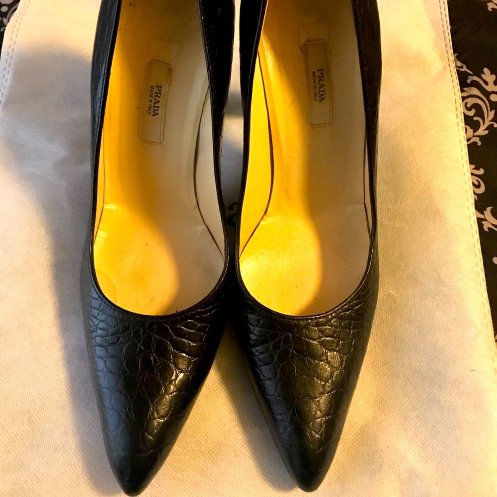 Prada Black crocodile pumps. Gently used. Come with protective dust bag